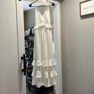 Long white dress.